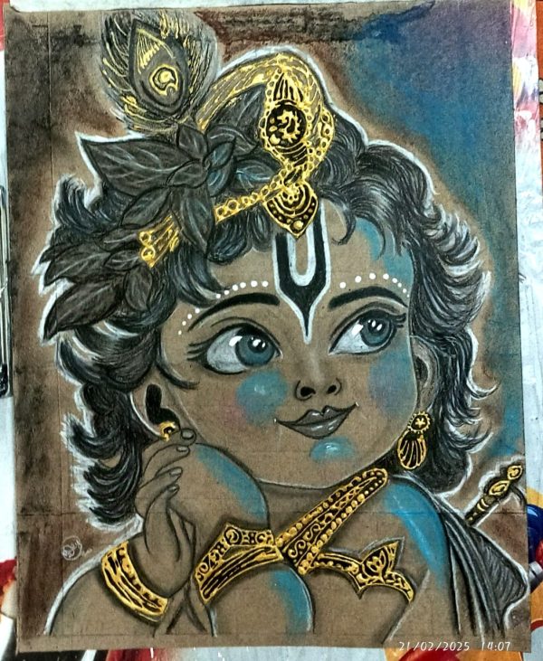 Krishna drawing on brown paper